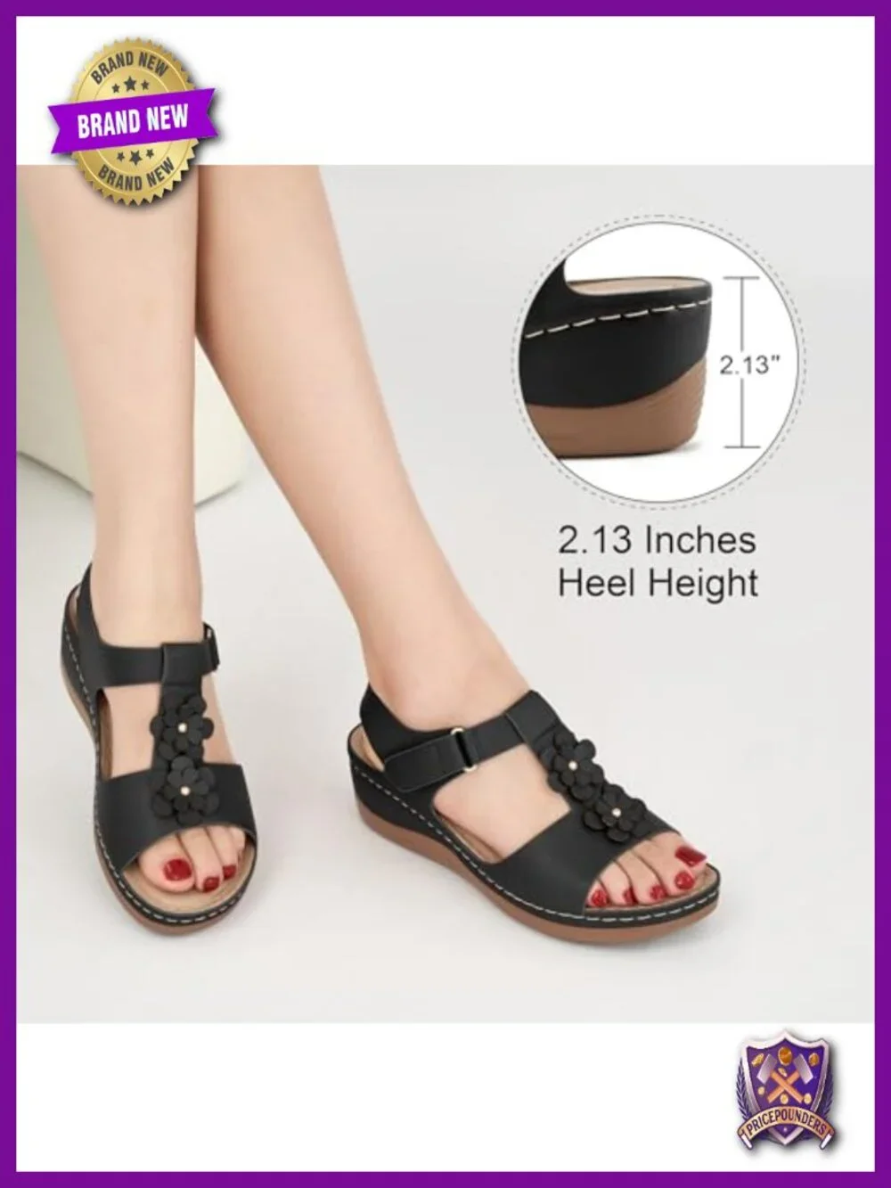 Wedge Sandals Women Comfortable Low Heel Platform Ankle Strap Flower Design